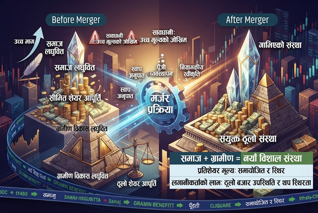सीमित शेयर आपूर्तिकै भरमा उचालिएको महँगो मूल्य: मर्जरको सम्झौता सार्वजनिक भएपछि कसरी बदलिन्छ लगानीकर्ताको हिसाब?